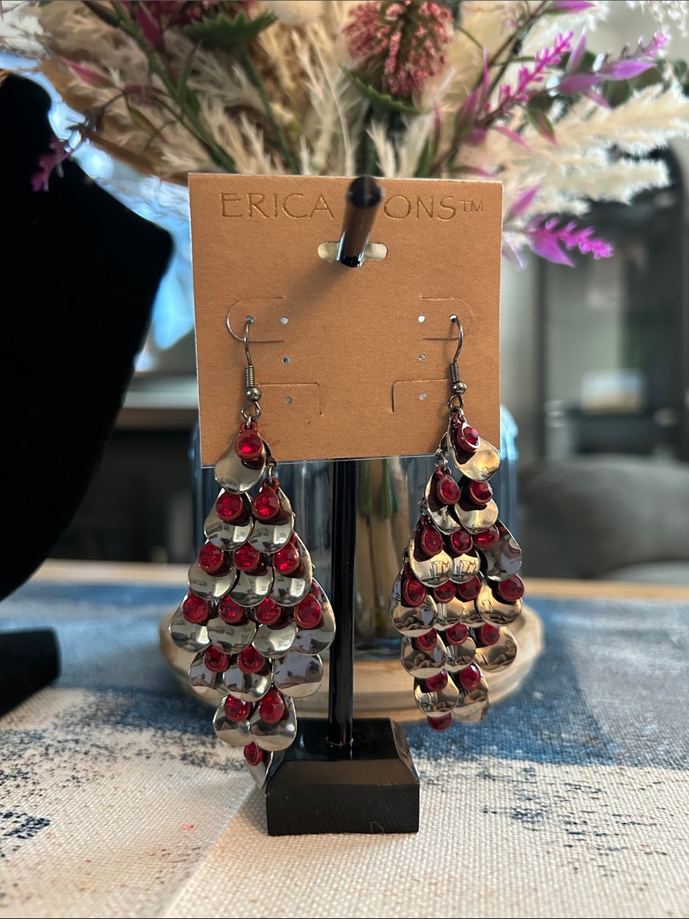 Erica Lyons Silver & Red Layered Teardrop Dangle Earrings